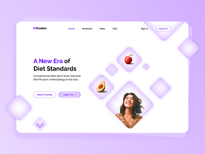 Fit & Diet Startup Website | Hero section 3d hero landing page modernui pastel colors ui