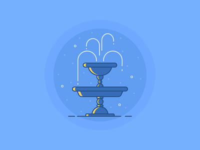 Fountain architechture blue fountain icon illustration line night vector water