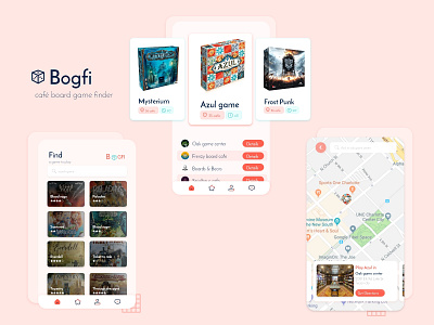 Bogfi board game finder app design ui