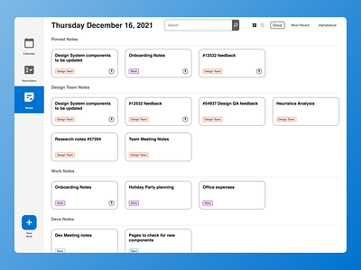 Task Management Dashboard - Calendar Notes Grid View design ui ux