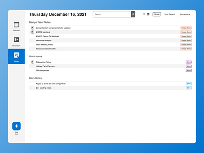 Task Management Dashboard - Calendar Notes List View