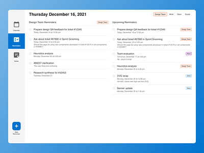 Task Management Dashboard - Calendar Reminders View