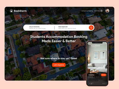 BookDorm - Landing Page | Mobile App app branding colourful dark design dribbble icon illustration iphone landing page logo mockup pink prototype schoo typography ui ux vector website