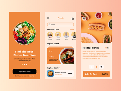 Dish - food & chef discovery app android app apple branding cart design dish food gradient icon illustration logo onboarding orange popular restaurant stories typography ui ux