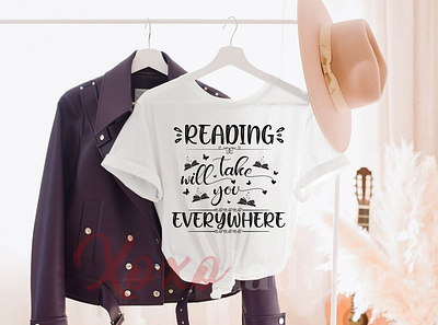 "READING WILL TAKE YOU EVERYWHERE" T-Shirt Design animation app art book lover t shirts branding custom shirt custom t shirt design icon illustration logo many book t shirt minimal retro design t shirt typography typography design ui ux vector