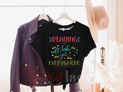 "READING WILL TAKE YOU EVERYWHERE" T-shirt Design animation app art book lover t shirts branding custom shirt custom t shirt design graphic design icon illustration logo many book t shirt retro design t shirt typography typography design ui ux vector