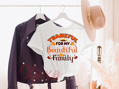 "Thankful For My Beautiful Family" T-Shirt Design animation art branding custom shirt custom t shirt design graphic design illustration logo many book t shirt minimal retro design t shirt thankful family thanksgiving turkey t shirts typography typography design ui ux vector