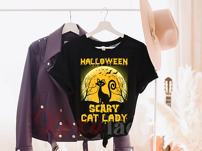 "Halloween scary cat lady" T-Shirt Design