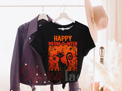 "Happy Meow-o-ween" T-Shirt Design animation apparel branding custom t shirt design illustration logo typography ui ux vector