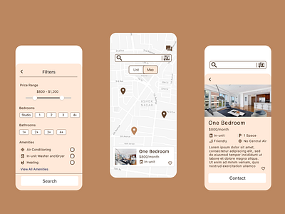 Off Campus apartment apartment hunt brown design dorm filter home house finder houses map school search student ui ux