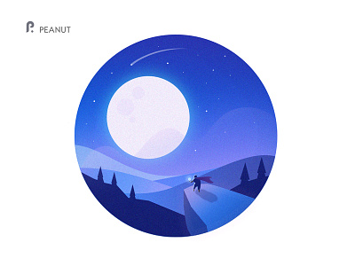 Whispers of the Night dribbble footer illustration landing landscape meetup moon mountains page tree