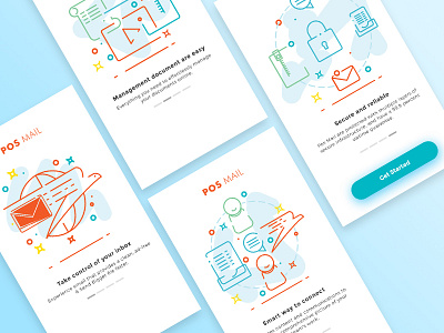 Pos Mail Onboarding Tutorial app flatdesign illustration linedesign mail minimalist onboarding