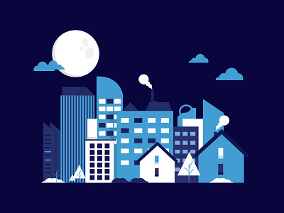 Niight City flatdesign illustration minimalist moon night vector