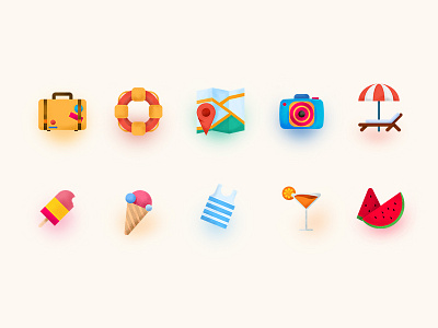 Reupload-Summer Icon Collection design flat icon illustration summer textured ui