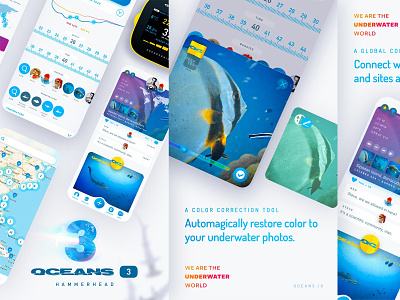 Oceans 3.0 Hammerhead app blue diver iphone logo oceans product design scuba ui underwater ux