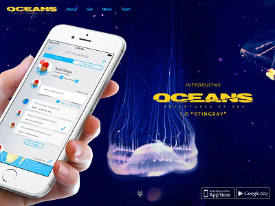 New oceans.io landing page app blue diver iphone oceans responsive scuba ui underwater web