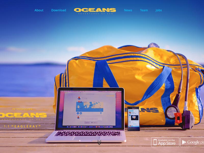 Oceans 1.1 "Eagleray" underwater responsive web blue ui app iphone diver scuba oceans