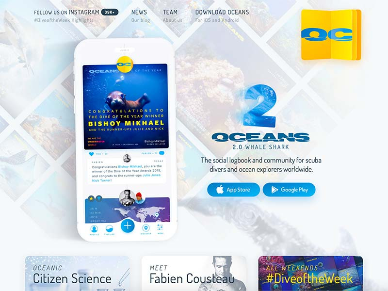 Oceans.io update app scuba video animated water yellow oceans