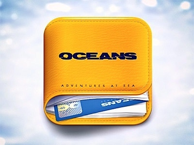 Oceans iOS Icon app book card icon ios ipad iphone leather logo oceans paper perspective photoshop stitches water yellow