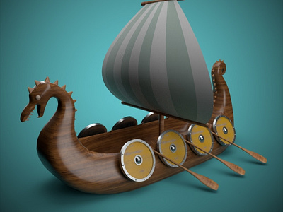 Cartoon-ish Viking vessel. 3d animation