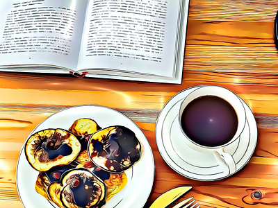 𝙋𝙖𝙣𝙘𝙖𝙠𝙚𝙨🥞, 𝘾𝙤𝙛𝙛𝙚𝙚☕ 𝘽𝙤𝙤𝙠📖 𝘼𝙧𝙩𝙬𝙤𝙧𝙠🖼️ art artwork book booking cafe coffee cooking food foodart foodpic healthappleinfo illustration paintings pancakes reading scene scenery table tasty view