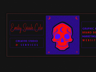 Emily Sarah Cole 2021 Banner Logo banner black brand branding design emilysarahcole graphic design grunge illustration indigo logo pink punk red skull violet