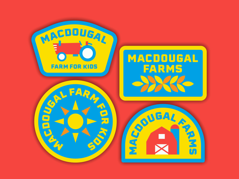 Macdougal Farms badge farm logo branding barn tractor sun farmers market