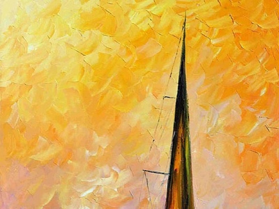 GOLD SAILBOAT — oil painting on canvas