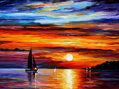 QUIET SUNSET — PALETTE KNIFE Oil Painting On Canvas By Leonid Af