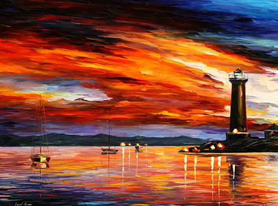 EVENING BY THE LIGHTHOUSE — PALETTE KNIFE Oil Painting On Canvas leonidafremov