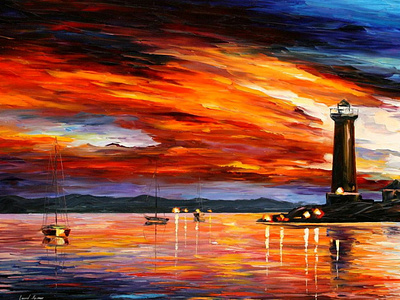 EVENING BY THE LIGHTHOUSE — PALETTE KNIFE Oil Painting On Canvas