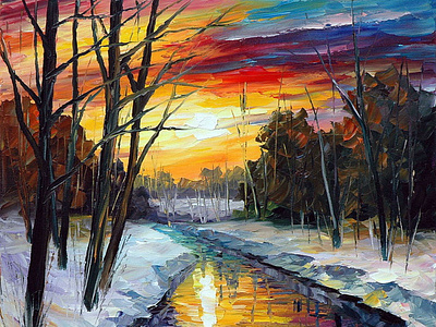 WINTER — PALETTE KNIFE Oil Painting On Canvas By Leonid Afremov