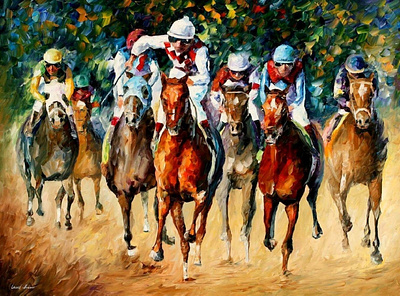 HORSE RACE — PALETTE KNIFE Oil Painting On Canvas By Leonid Afre leonidafremov