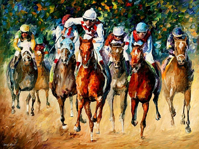 HORSE RACE — PALETTE KNIFE Oil Painting On Canvas By Leonid Afre