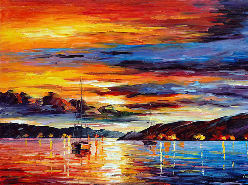 PINK SUNSET — oil painting on canvas by Leonid on Dribbble