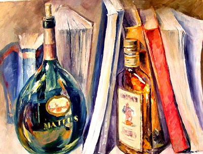 BOTTLES AND BOOKS — oil painting on canvas leonidafremov