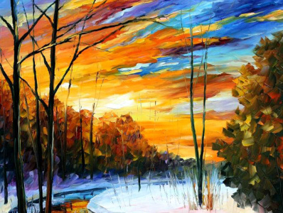 WINTER SUNSET — oil painting on canvas leonidafremov