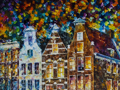 Old Buildings of Amsterdam — oil painting on canvas leonidafremov