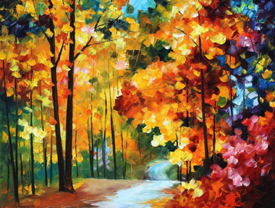 RED FALL LEAVES — oil painting on canvas by Leonid on Dribbble