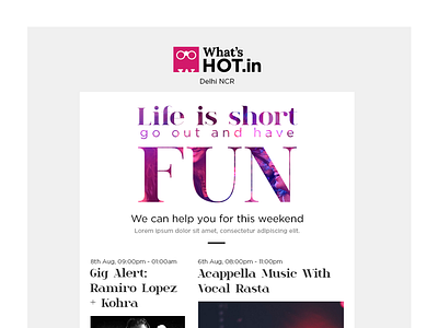 E Mailer Design for WhatsHot clean design email emailer entertainment mailer. events pink ui ux