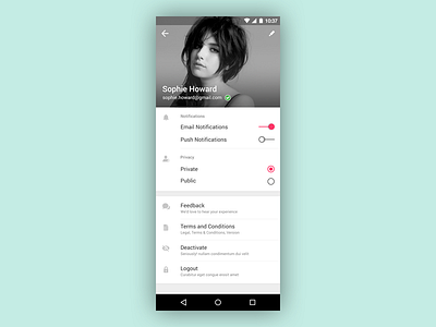 Profile Screen / User Account Screen android design clean work flat design inspiration interface design material design mobile app mobileapp ui user experience ux
