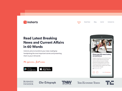 Inshorts Landing Page Design app clean design inshorts ios app landingpage news product ui user friendly ux website