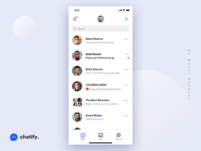 Chat Home Screen - Chatify app chat chat app chatting clean design design interaction manoj bhadana ui ux