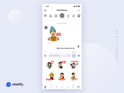 Chatify - Stickers Screen app design chat clean ui design hike illustraion ios app manoj bhadana social app stickers texting ui ux vector whatsapp