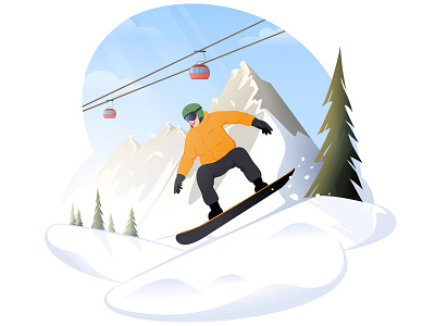 Snowboarder snowboarding in the mountains design digital illustration graphic design illustration landscape motion graphics mountain sunrise sunset vector winter