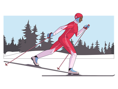 A woman runs on skis 2d adobe illustrator design illustration sketch