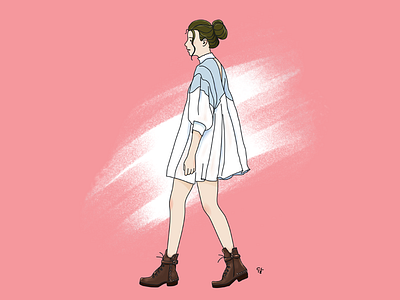 Girl wearing vintage dress cute fashion girl illus illustration pink