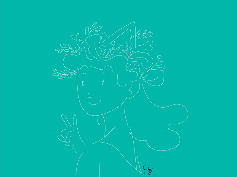 The girl with leaves on the head gif girls head hello hi illustration leaves marillmedia mintblue smile vector