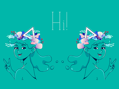 Hi! blue cute design girl graphics illustration leaf leaves vector waterhair