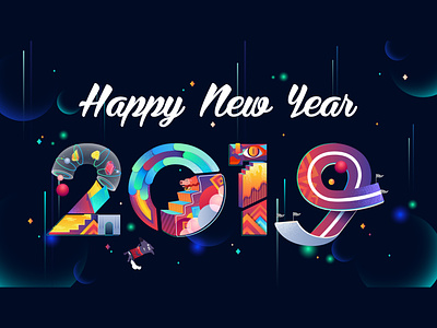 New Year 2019 2019 design dog graphics illustration motiongraphics new newyear pattern pig space vector